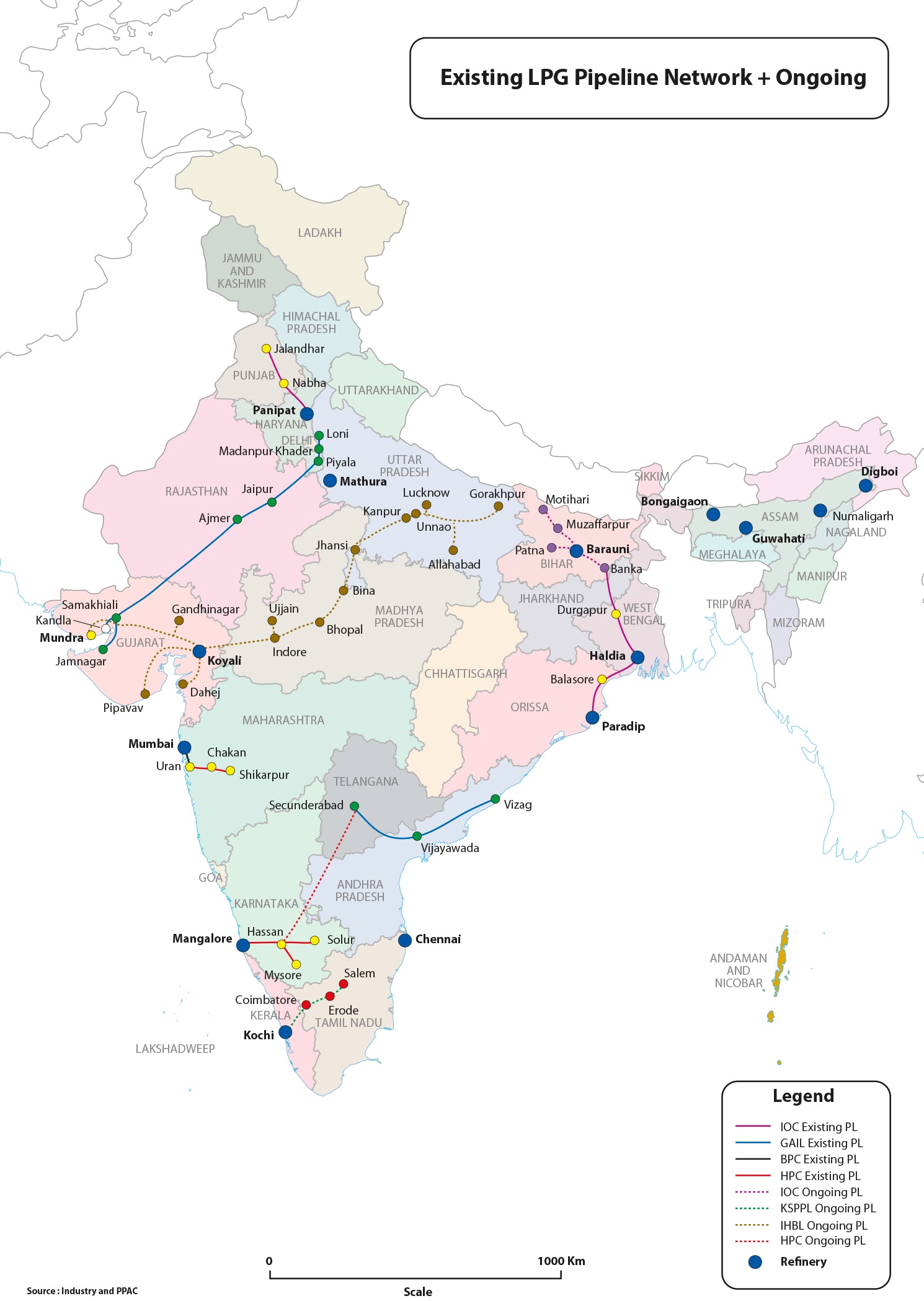 LPG pipeline map, india