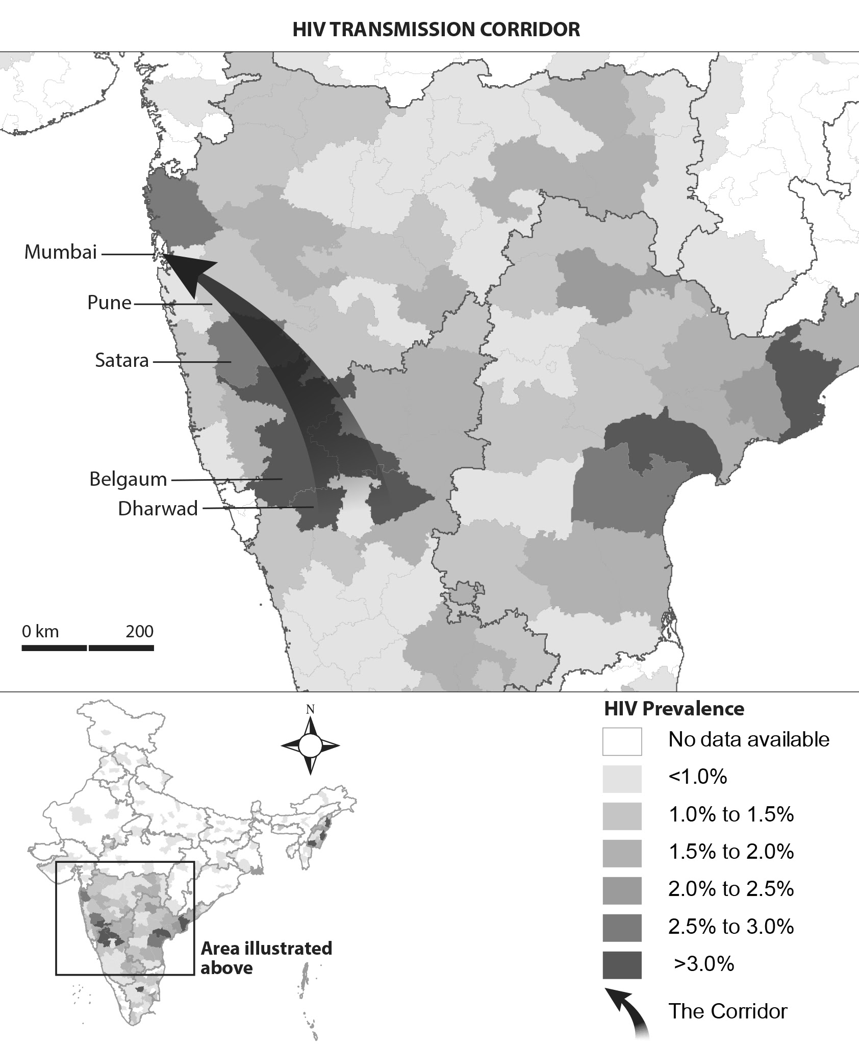 HIV Transmission corridor map, south India